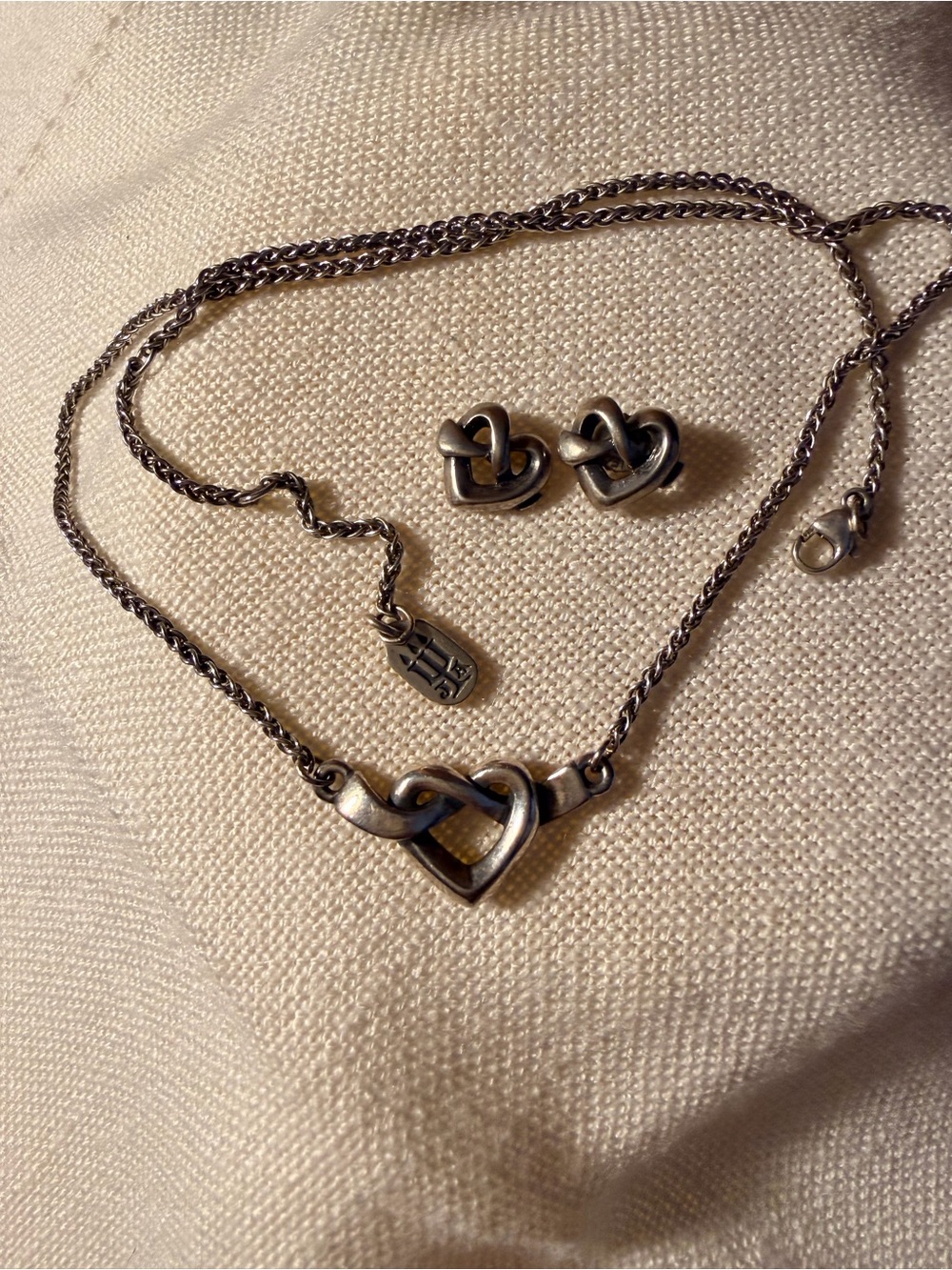 James Avery retired silver Heart Knot Necklace and Earrings Set -
